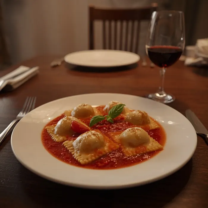 Ravioles caseros servidos en el plato